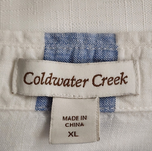 Coldwater Creek Striped Button Down Linen Blouse Blue and White - Picture 6 of 7